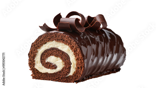 Foto Decadent chocolate roll cake, elegantly adorned with glossy ganache and delicate