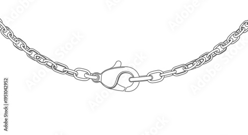 Close-up of a silver chain necklace with a lobster clasp, isolated on white