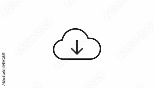 Cloud Download Icon with Arrow - Simple Line Art