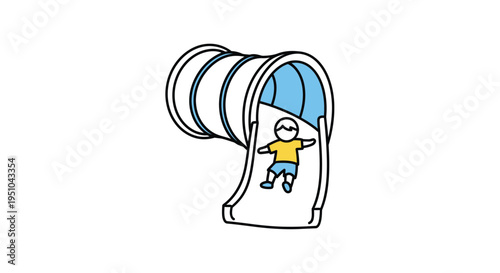 Child Sliding Down Tunnel Playground Slide, Fun Outdoor Activity