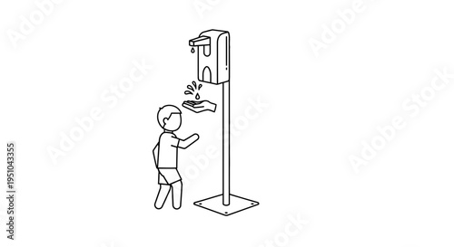 Child using automatic hand sanitizer dispenser, hygiene concept