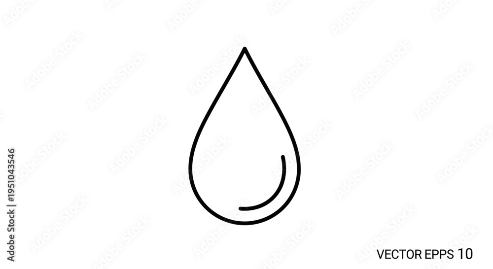 Fototapeta premium Clean Water Drop Icon Symbol, Simple Line Art, Isolated on White Background