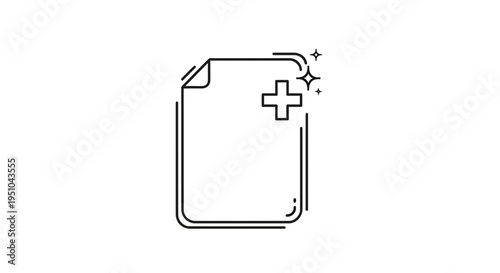 Clean Document Icon with Plus Sign and Sparkles, Medical or New File Concept