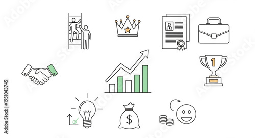 Business success concepts illustrated with icons and drawings.