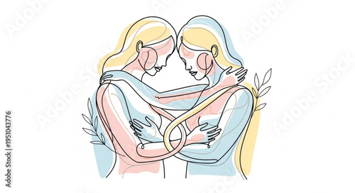 Two women embracing with closed eyes and intertwined arms.