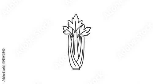 Celery stalk with leaves, simple outline icon, healthy food, organic vegetable, isolated on white background.