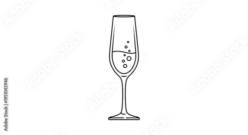 Champagne Flute with Bubbles - Minimalist Line Art Illustration