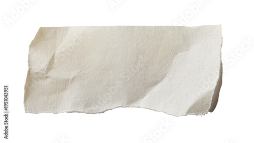 Photography Roughly torn and crumpled beige paper piece with textured surface, isolated on t