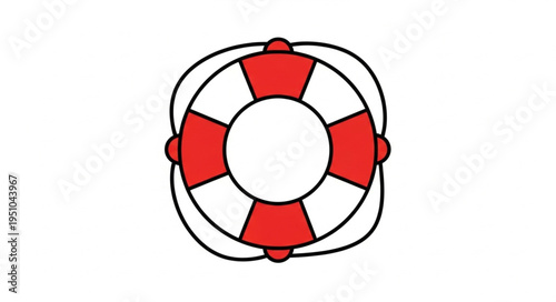 Red and white life preserver ring on white background.