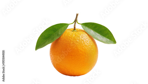 Tableau sur toile Fresh whole orange fruit with vibrant green leaves and a small stem, perfectly i