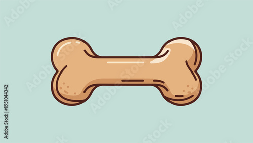 A simple cartoon illustration of a dog bone isolated against a light blue background for design