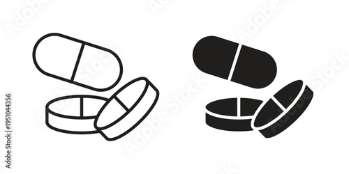 Pills and Tablets icon pack flat vector in outline