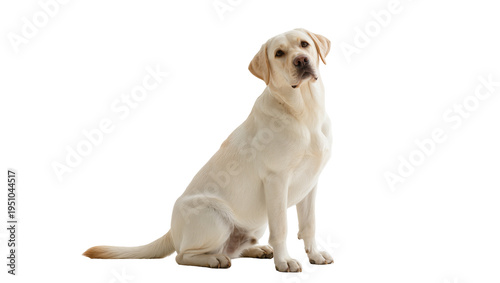 Cuadro en lienzo Adorable cream yellow Labrador Retriever dog sitting attentively, isolated on a