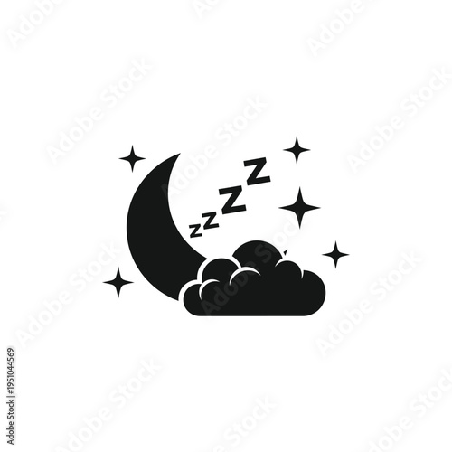 A serene nighttime scene with a crescent moon sleeping on a cloud.