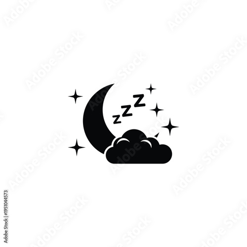 A sleeping moon glows softly amidst stars and a cloud at nighttime.