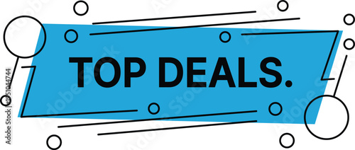 Bright blue banner with black text top deals and abstract shapes deals sale