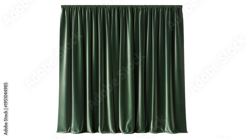 Canvas Print Rich dark green velvet curtain, elegantly draped with soft pleats and luxurious