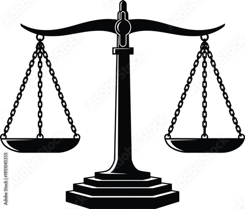 justice balance scale silhouette, law and legal equality symbol, court fairness concept icon isolated, judiciary balance illustration