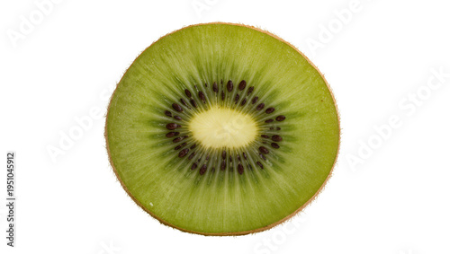 Fotografi Fresh green kiwi fruit slice, isolated on a transparent background, revealing ju