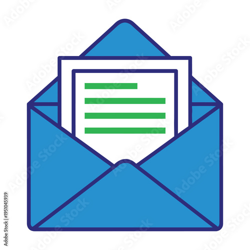 Open blue envelope with green lines