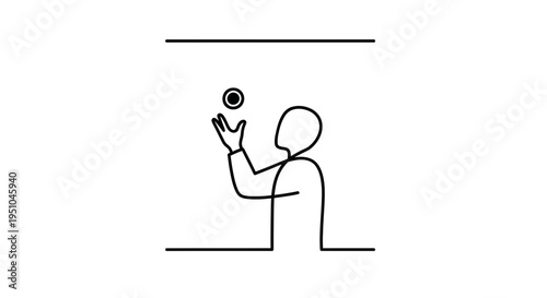 Minimalist Line Art of Person Juggling a Ball Above Hands