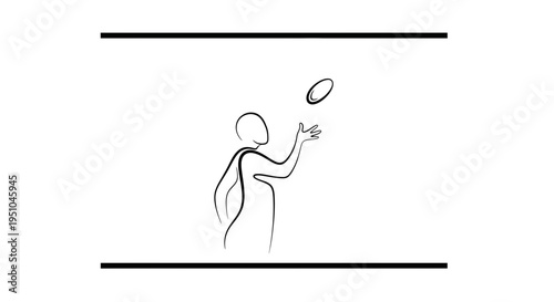 Minimalist Line Art of Person Juggling a Rugby Ball, Dynamic Motion