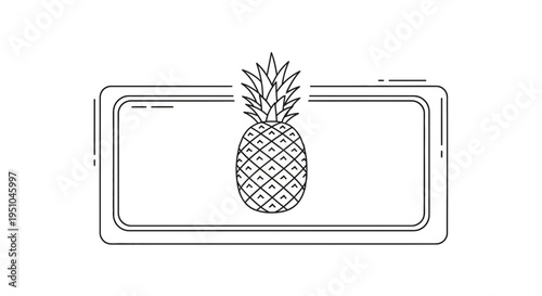 Minimalist Pineapple Icon on Rectangular Frame, Tropical Fruit Outline