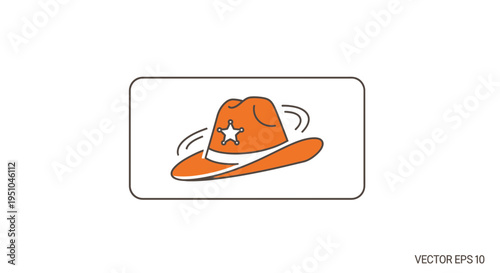 Orange Cowboy Hat with Sheriff Star Icon and Swirling Motion Lines