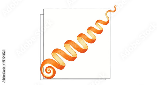 Orange Peel Spiral Swirl on White Background, Citrus Zest, Abstract Food Art