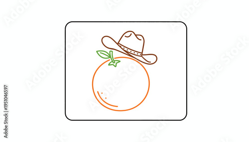 Orange wearing a cowboy hat, funny fruit illustration