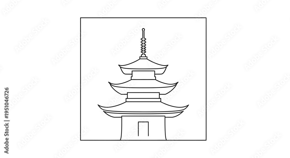 Naklejka premium Pagoda Outline Drawing: Traditional Japanese Temple Architecture