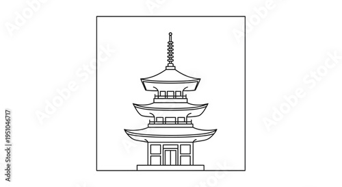 Pagoda Outline Drawing: Traditional Japanese Architecture, Asian Temple Icon, Zen Buddhism Symbol