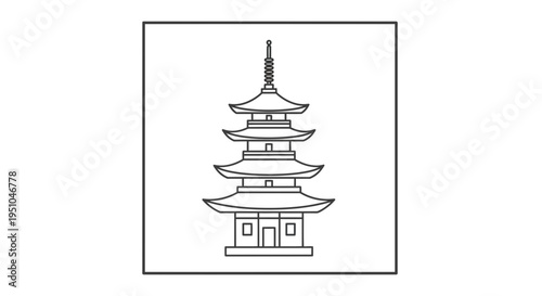 Pagoda Outline Icon: Traditional Japanese Temple Architecture, Vector Illustration
