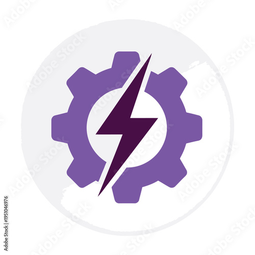Purple gear lightning bolt icon symbol