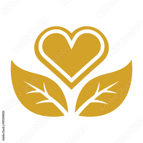 Golden heart shaped leaf logo symbol