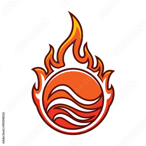 Flaming orange sphere with wavy lines