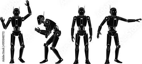 Set of nine black and white gas mask vector illustrations, tactical respirator icons, apocalyptic protective gear, military survival equipment, security, protection.