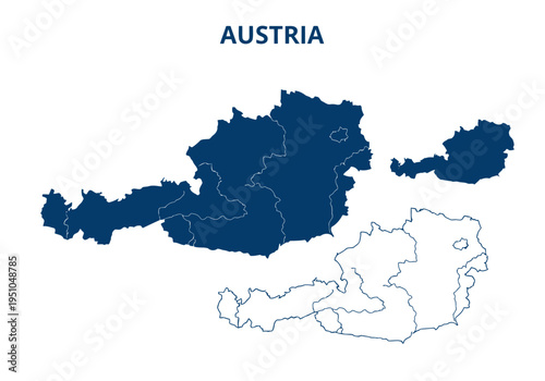 Austria map silhouette with administrative borders and outline design