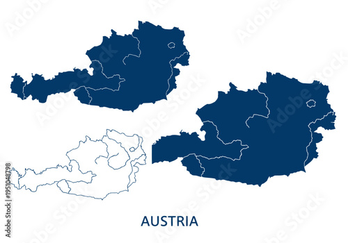 Austrian map set including solid silhouette and thin line art version