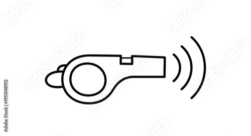 Simple Line Art Icon of a Whistle Emitting Sound Waves.