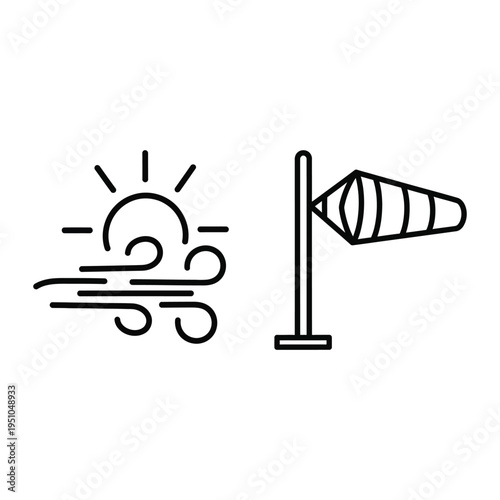 Weather forecast illustration shows a sunny windy day with a flag