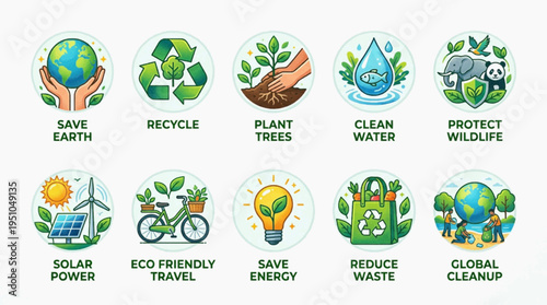 Vector illustration set of green Easter eggs decorated with organic leaves and eco nature symbols for environment-friendly bio design
