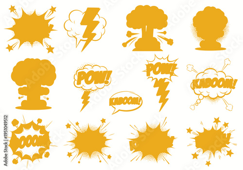 Explosion comic book style elements and sound effects