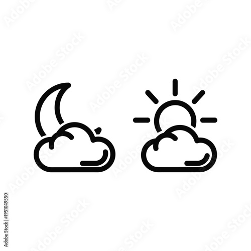 Weather icons depict a night and day with clouds and sun moon