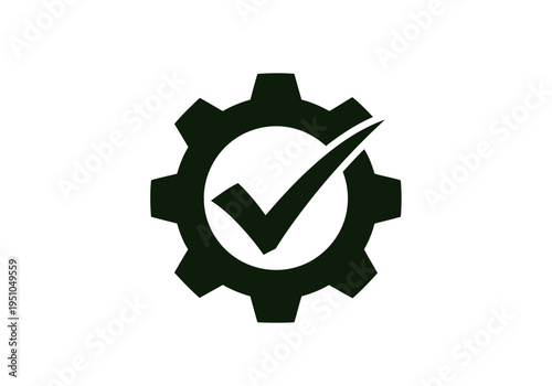 Gear with check mark symbol represents approval and process