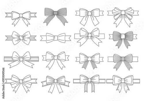 Gift bow ribbon icons collection for celebration and gift packaging