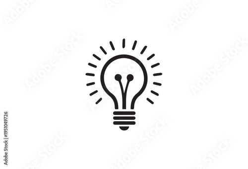 Black light bulb icon vector with rays