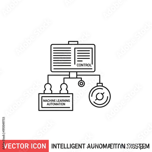 Vector icon representing an intelligent automation system with machine learning and control elements.