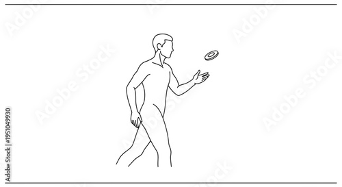 Man throwing a frisbee in a minimalist line drawing style