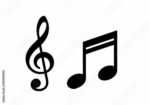 Musical notes and treble clef symbols isolated on white background